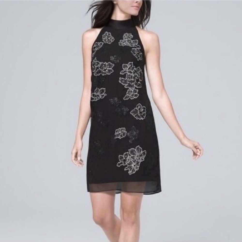 White House Black Market Floral Beaded Shift Dress L